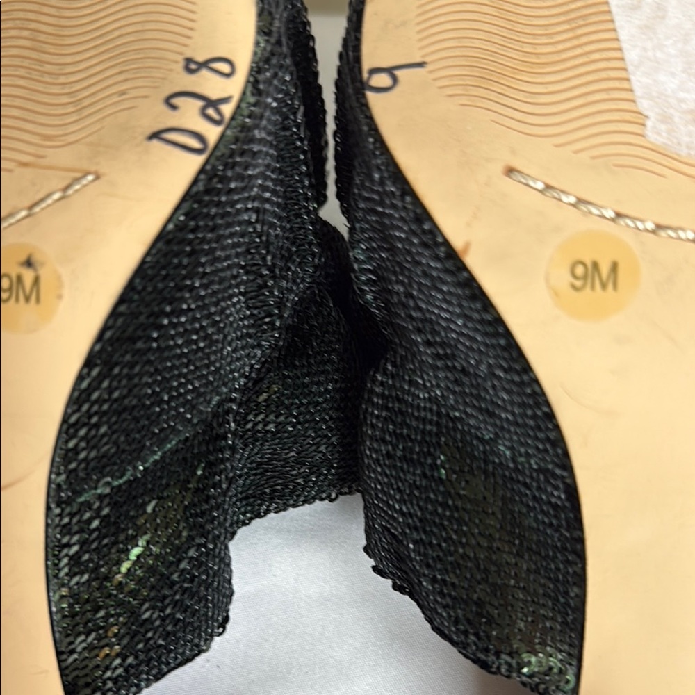 Gianni Bini Dark Green Ruffle and Sequin Kitten Heels - Picture 12 of 13